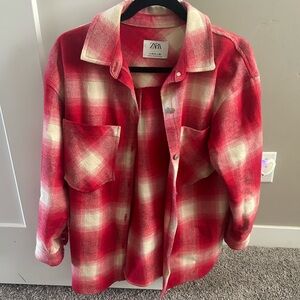 ZARA Red and Cream Plaid Overshirt
